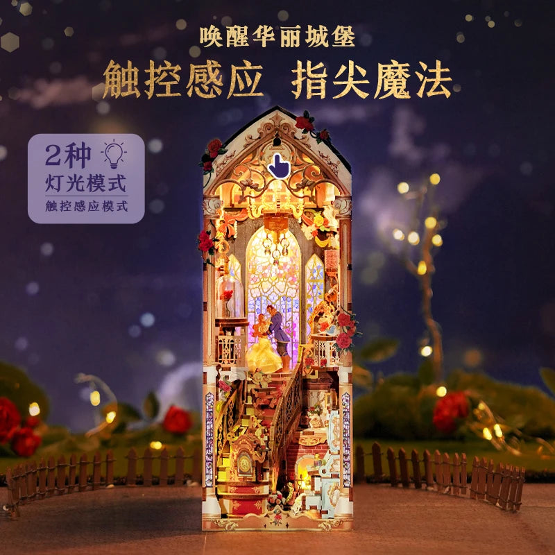 A detailed wooden puzzle kit resembling a gothic stained glass window display.