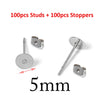 A set of 100 studs and 100 stoppers for DIY jewelry making, measuring 5mm.