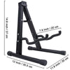 Black universal folding A-frame guitar stand with adjustable arms and support bars.