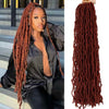 A bundle of 30-inch faux locs crochet hair in a reddish-brown color with a distressed texture.