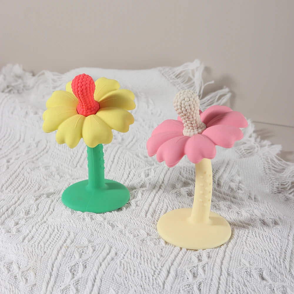 Flower-Shaped Silicone Baby Teether with Stand