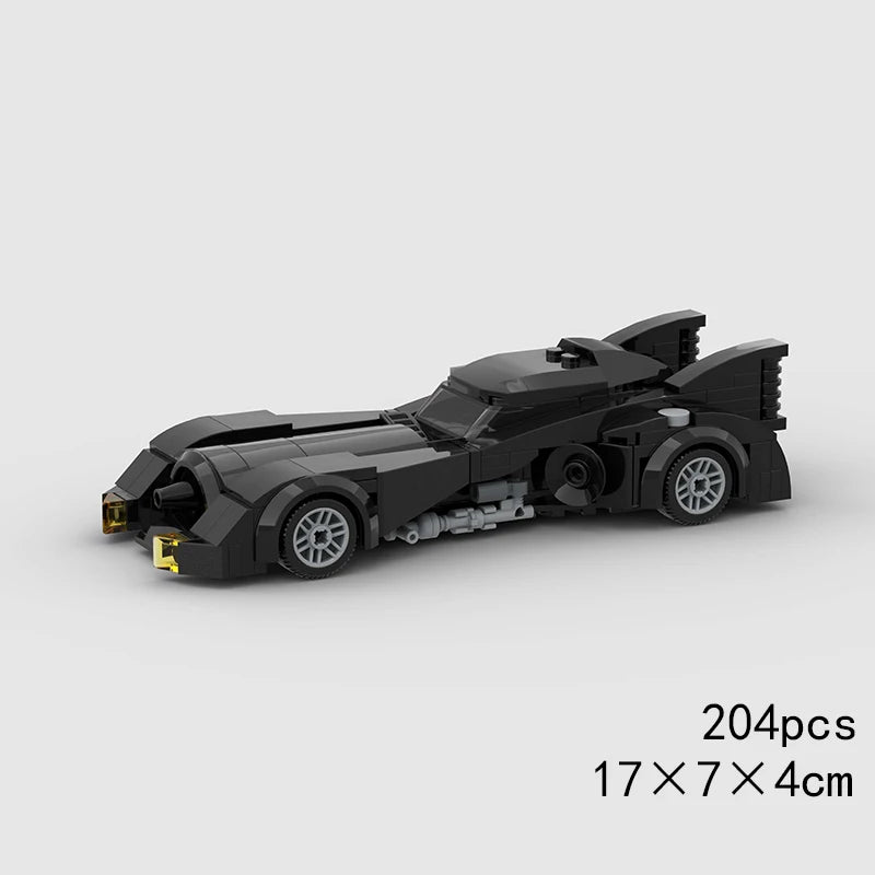 A black classic rally car model built from LEGO bricks.