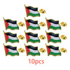 Ten enamel lapel pins featuring the Palestinian flag design in black, white, and green.