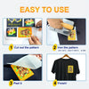 Instructions showing how to cut, iron, peel, and finish custom heat transfer stickers for DIY clothing