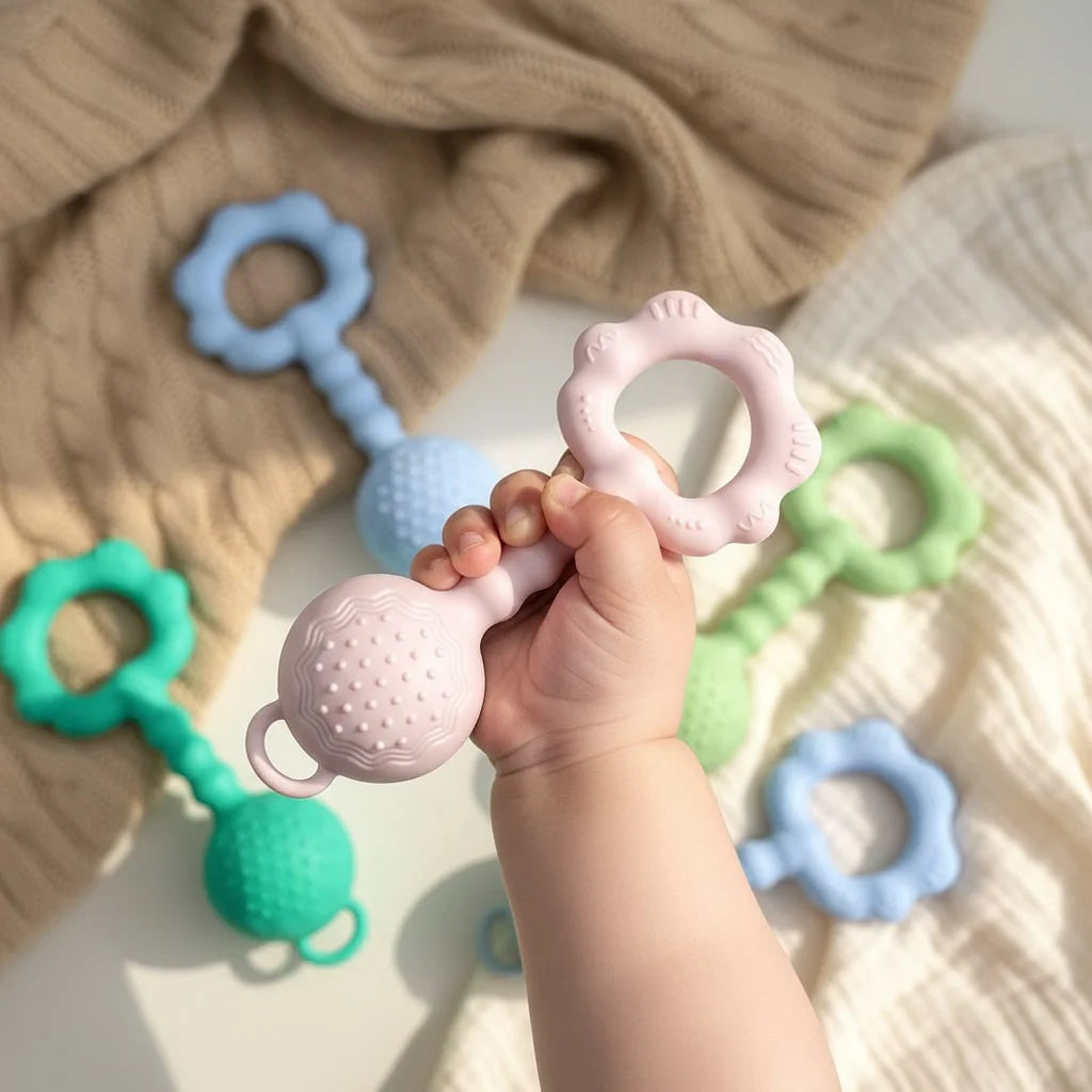 2-in-1 Silicone Rattle and Teether for Babies