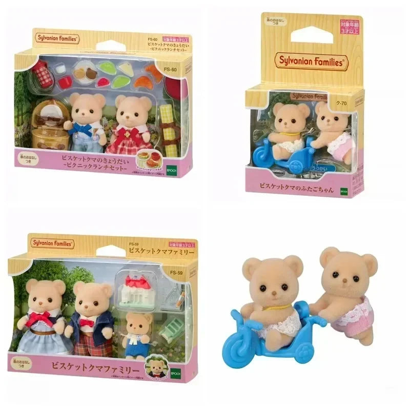 Sylvanian Families Cookie Bear Twins Family Set featuring two bear figures and accessories in packaging.
