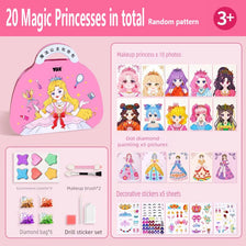 A DIY princess makeup dress-up playset featuring various makeup brushes, stickers, and cosmetic items for creative play.