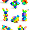 Colorful magic snake cube 3D puzzle fidget toy shown in various shapes and angles