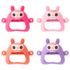 Quatre jouets en silicone pour dents de lait, roses, pêche et violet, en forme d'animaux mignons pour bébés et enfants