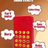 A red button sound effect device with various buttons for making funny noises like fart, burp, and baby crying.