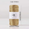 A spool of metallic gold yarn for knitting and crochet, measuring 100 meters long.
