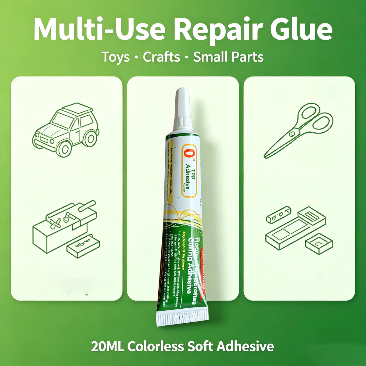 A bottle of 20ml colorless soft adhesive repair glue for toys and crafts.