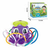 A purple octopus water spray sprinkler toy with green and blue accents for kids.