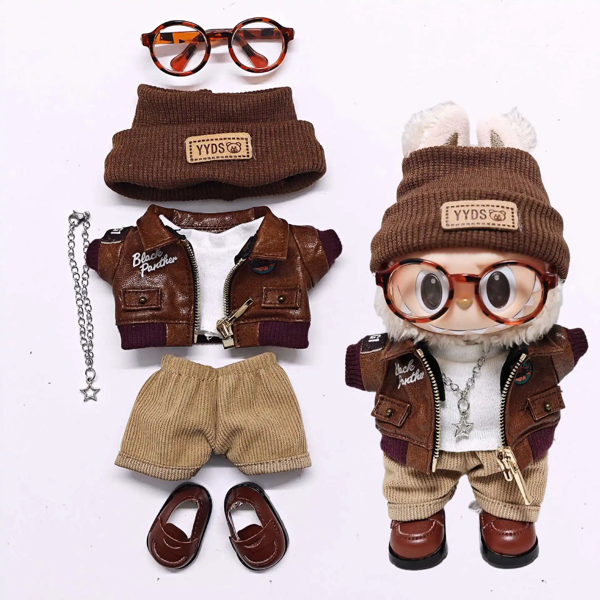 Retro Leather Jacket for 15/17cm Labubu Dolls