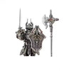 A silver metal figurine of an Adjudicator with a sword and a staff, designed as a detachable desktop collectible.
