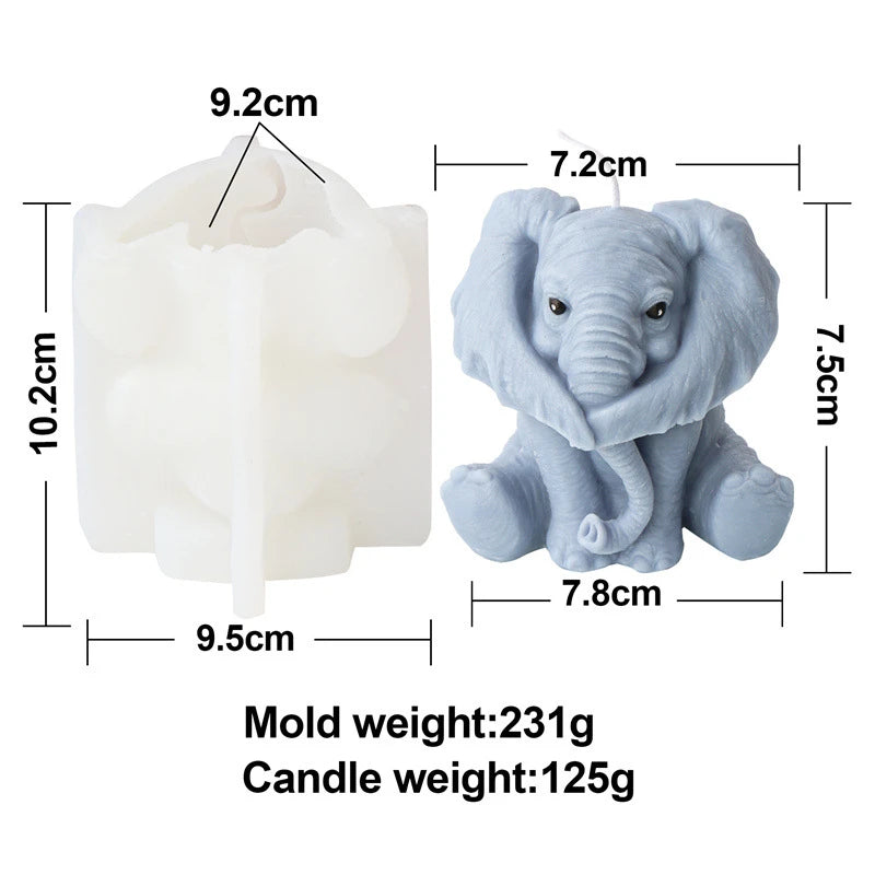 A silicone mold shaped like an elephant used for making candles, soap, and resin crafts.