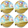 A set of colorful glitter dumpling squishy toys packaged in a yellow container with age recommendations.