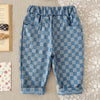 Blue and gray plaid corduroy pants for toddlers with elastic waist