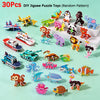 A collection of 30 pieces of DIY jigsaw puzzles featuring various animal and vehicle themes.