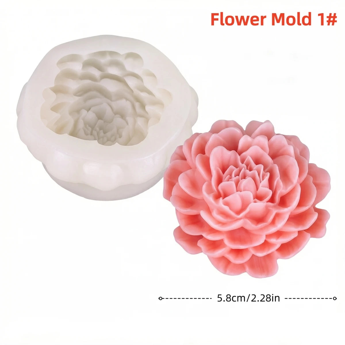 Flower Mold 1 showing a pink silicone mold shaped like a multi-layered flower for DIY crafting