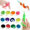 A set of magic worm toys on a string featuring various colors including pink, orange, green, purple, and black.