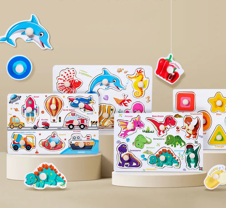 Wooden Alphabet & Number Peg Puzzles for Toddlers