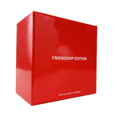 A red box for the Friendship Edition of the We're Not Really Strangers conversation card game.