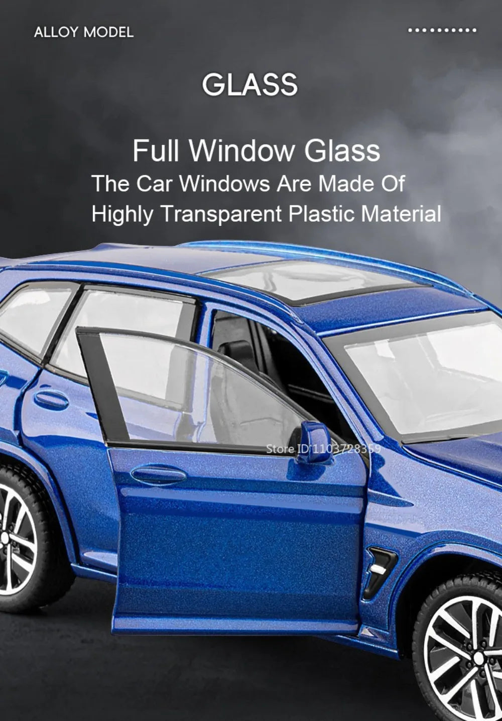 A close-up of a blue car window showing the clarity of full window glass material.