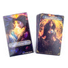 A box of the Divine Celestial Tarot card deck featuring illustrated fortune telling cards with a dark background and golden l