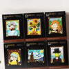 A collection of eight square art prints featuring pixel art paintings of various subjects like a man, a sunflower, and a pers