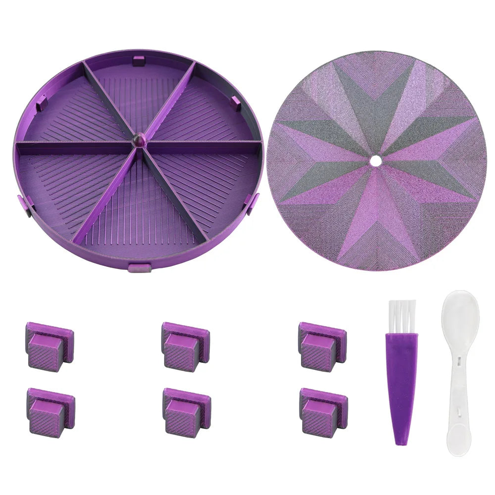 Purple rotating diamond painting storage tray organizer with various sized tools and trays