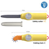 Yellow folding hob and safety cutter included in a cardboard construction kit for kids
