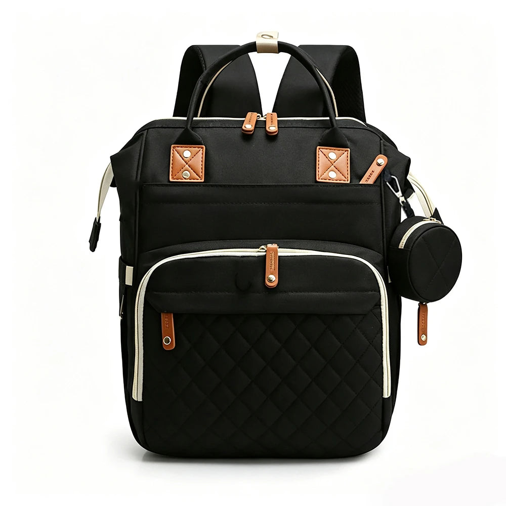 Quilted Multi-Compartment Diaper Bag Backpack