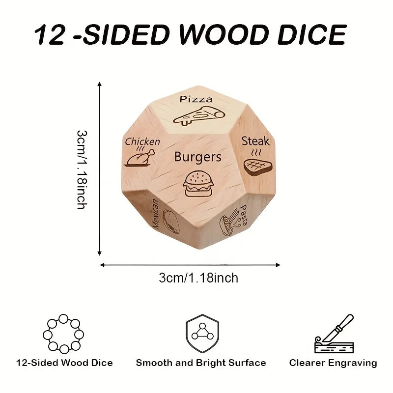 Wooden Date Night Dice Game with Food-Themed Icons