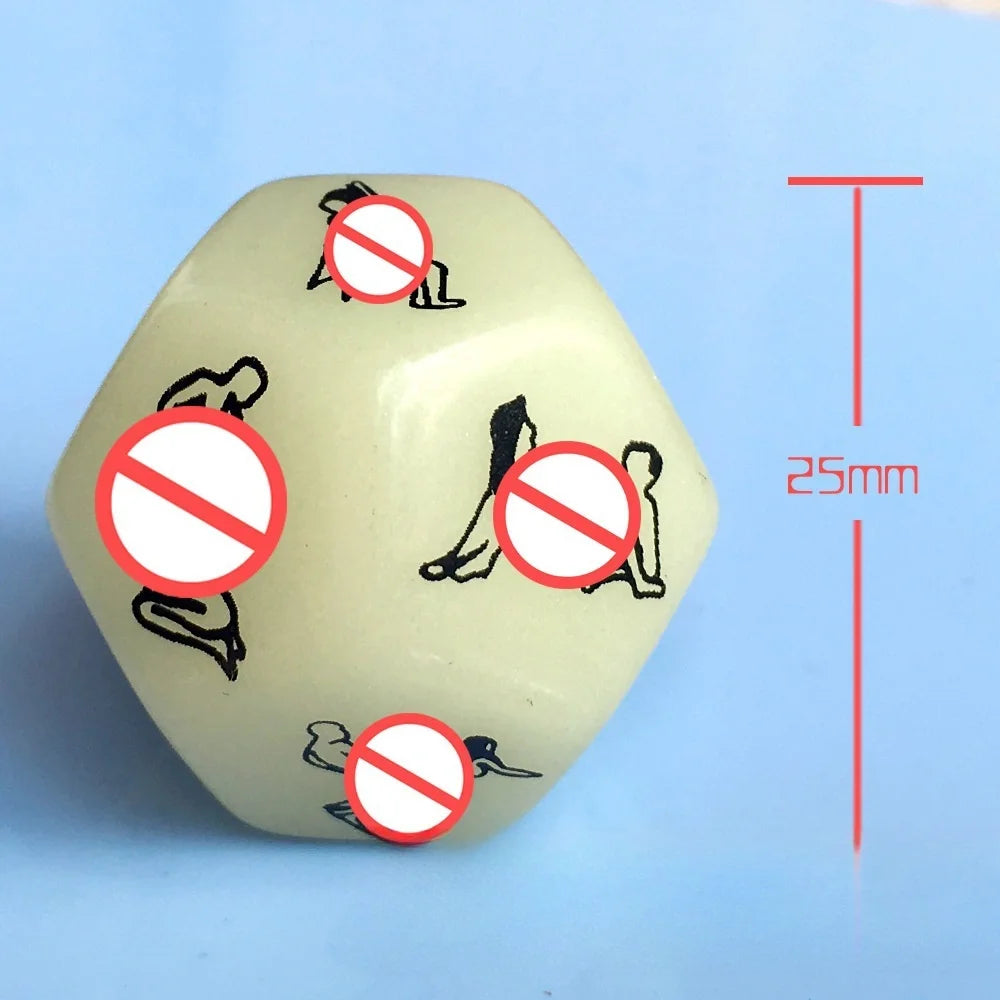 A light beige die with several faces marked by red circles and diagonal lines indicating forbidden actions.