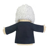 A plush hand puppet with white fluffy hair and a dark blue outfit.