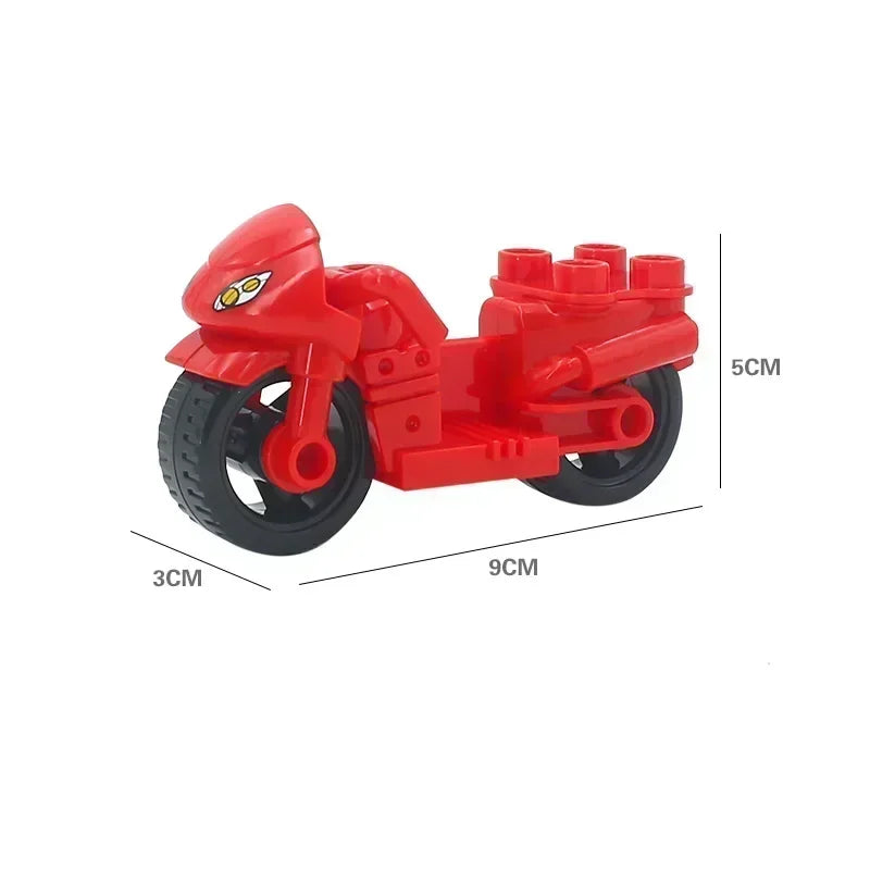 Red city traffic vehicle building blocks set featuring trucks and buses