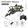 Camouflage green K500 MAX drone with battery and accessories shown in a top-down view.