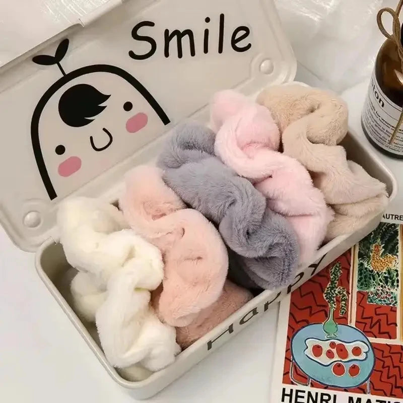 Plush Knit Scrunchie Hair Ties with Leather Accent