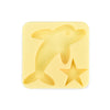 A yellow silicone mold shaped like a dolphin and a star for a DIY craft kit.