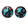 Two black silicone beads with turquoise and red printed designs for jewelry making
