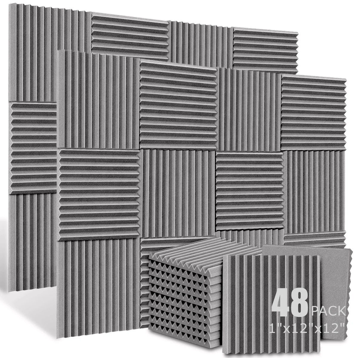 Acoustic Foam Panels (48-Pack) – 1" x 12" x 12" Soundproofing Wedges for Studio & Home