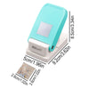 A light blue lever action embosser tool with a square embossing plate and white base.