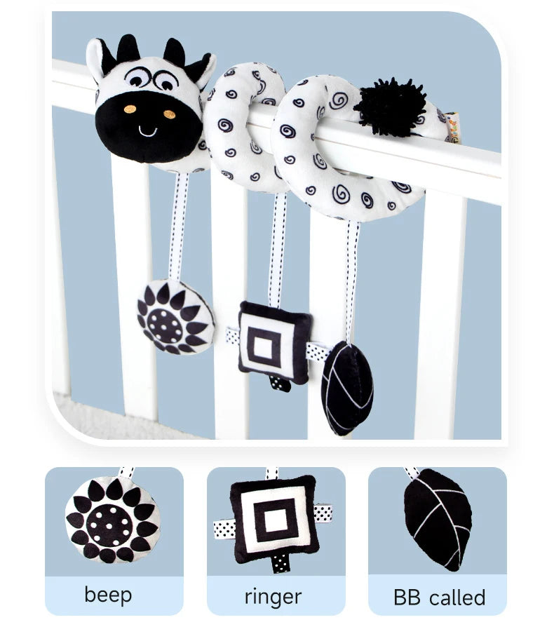Black and White Animal Hanging Toys for Baby Car Seat and Stroller