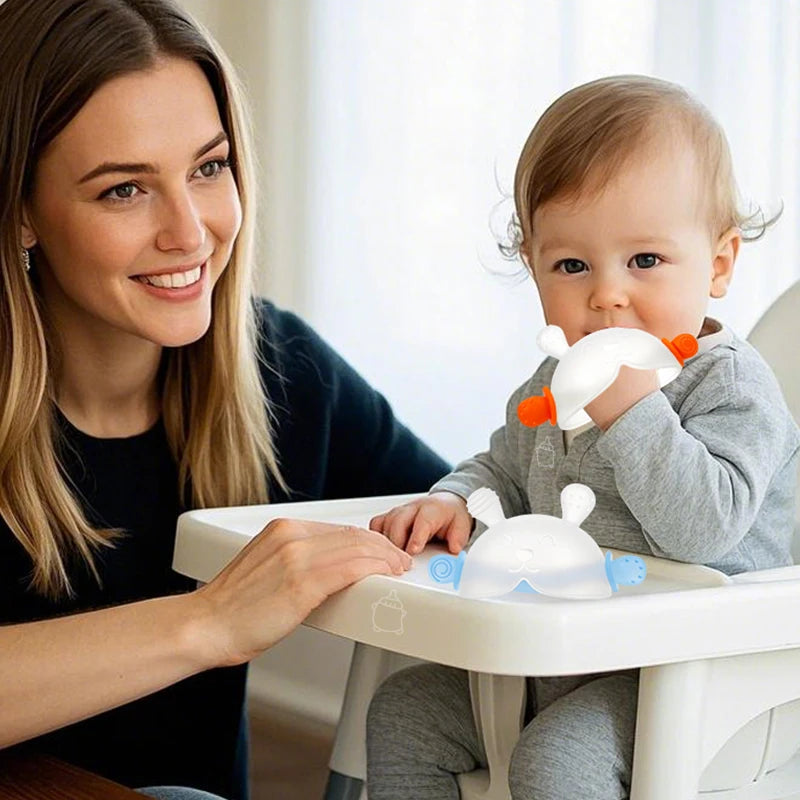 Bunny Silicone Teething Toy with Hidden Handle