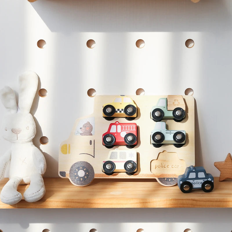 Wooden Vehicle Puzzle Board for Toddlers – Montessori Learning Toy