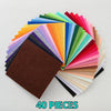A fan of colorful non-woven felt fabric sheets in various shades of green, blue, purple, orange, and pink.