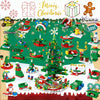 A colorful Christmas advent calendar building block set featuring a decorated tree and various surprise mini figures.