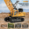 Yellow VIGH POWER tracked spray crane truck used in various terrains like sandy soil, meadow, shitan, and highroad.