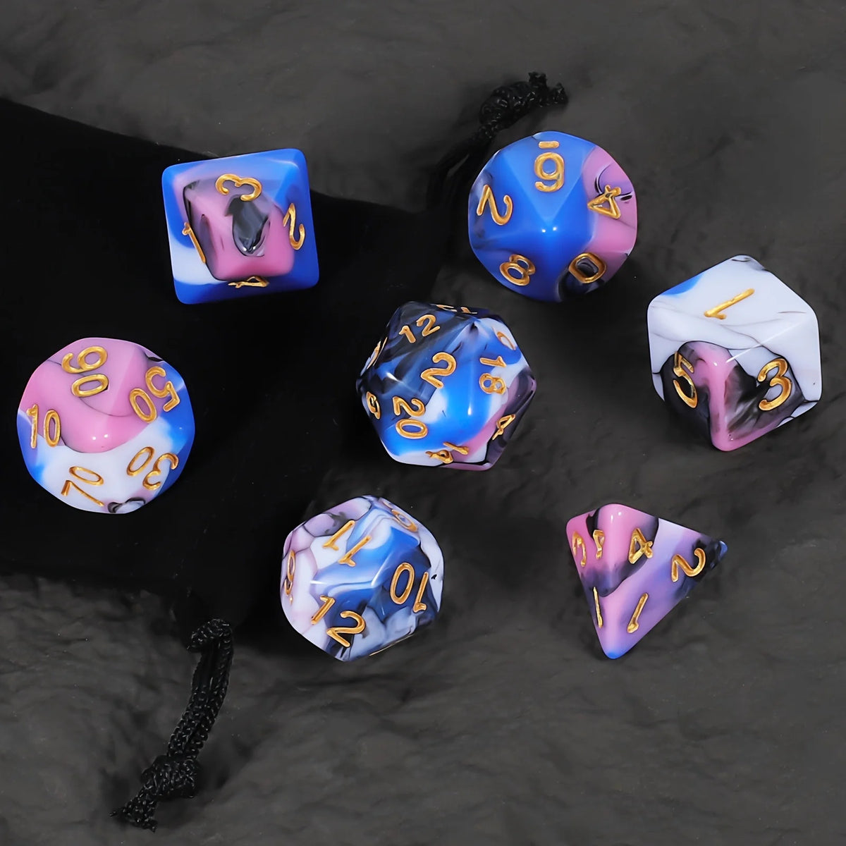 7-Piece Polyhedral Dice Set with Velvet Pouch for Tabletop RPGs